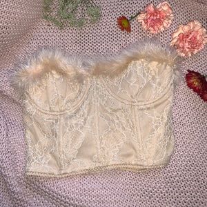 Women Feather Trim Corset Bandeau Tube Crop